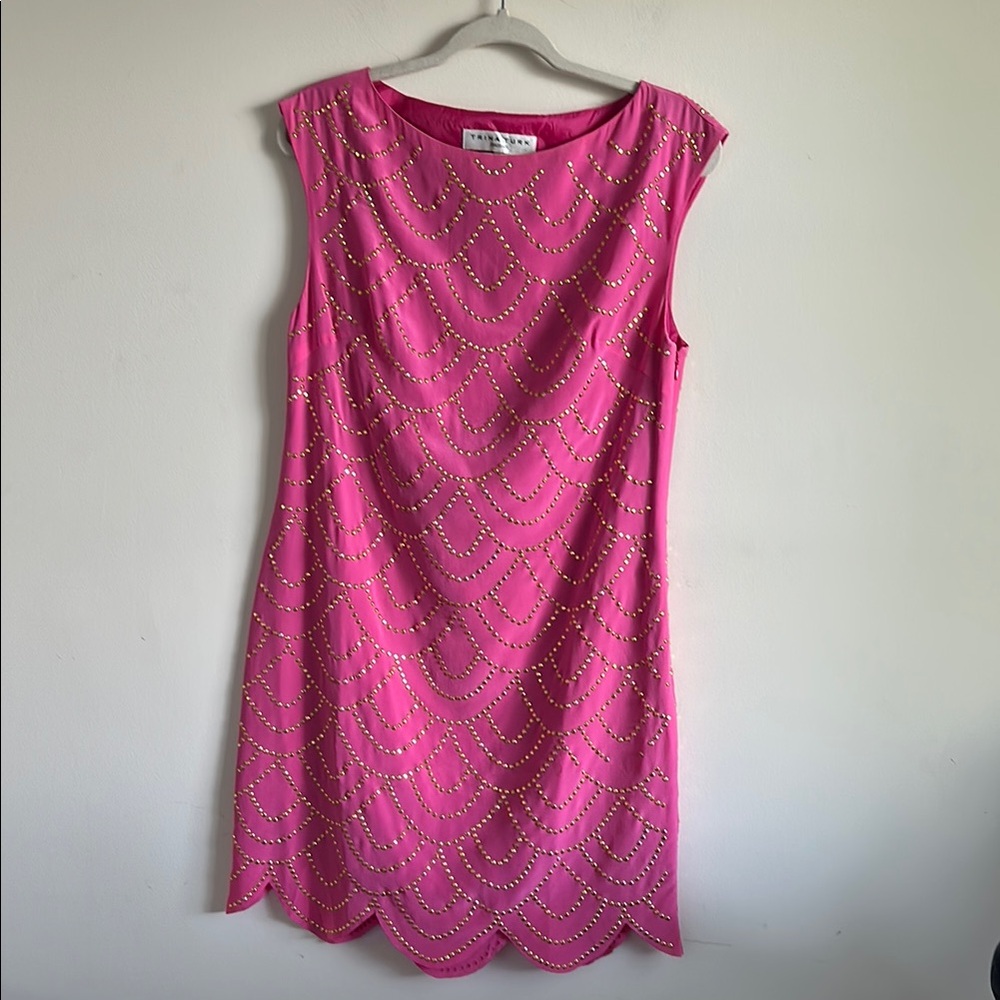 Trina Turk 100% Silk Pink Beaded Shift Dress, size 6